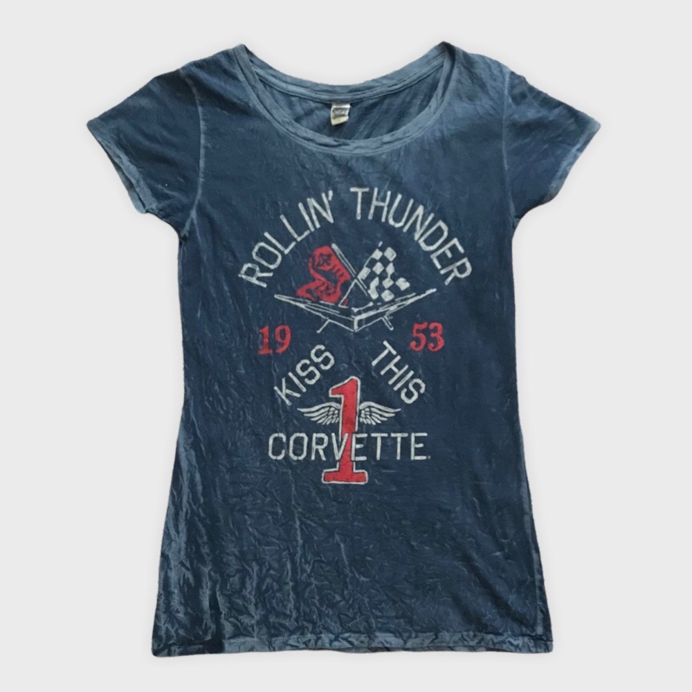 Vintage Acid Wash Navy Race Graphic Tee